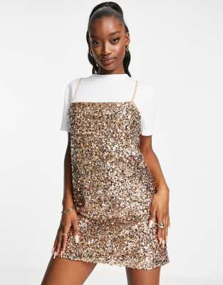 ASOS DESIGN 2 in 1 mini cami dress with low back in rose gold