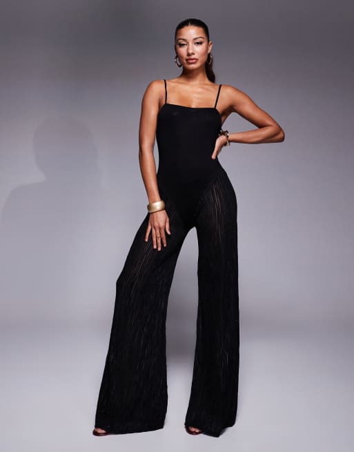 ASOS DESIGN 2 in 1 oversized t-shirt with metallic plisse trouser in black, 2 of 4