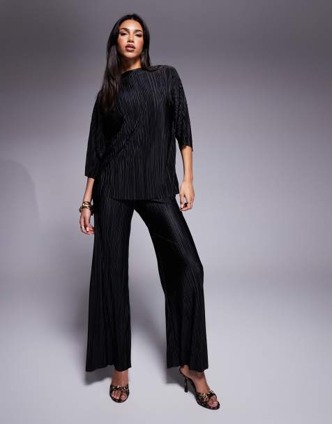 ASOS DESIGN 2 in 1 plisse faux cord jumpsuit in black - view 1