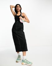 Pieces quilted mini pinafore dress in black | ASOS