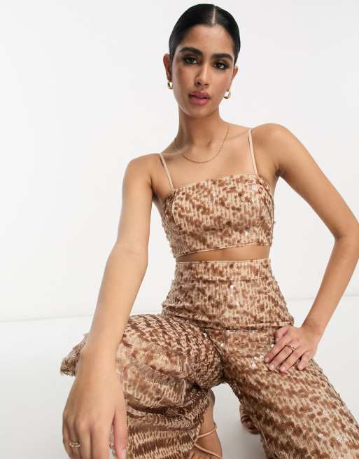 ASOS DESIGN 2 in 1 sequin jumpsuit in taupe