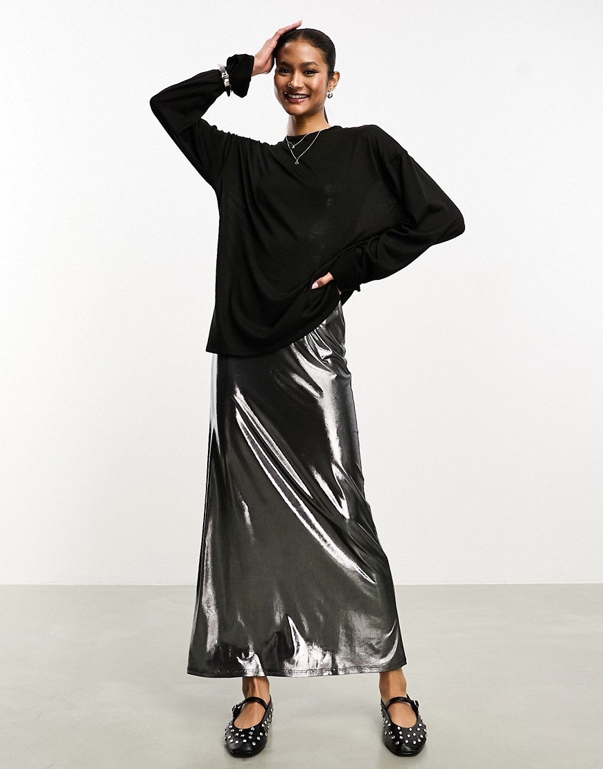 ASOS DESIGN 2 in 1 silver metallic cami maxi dress with sweat overlay