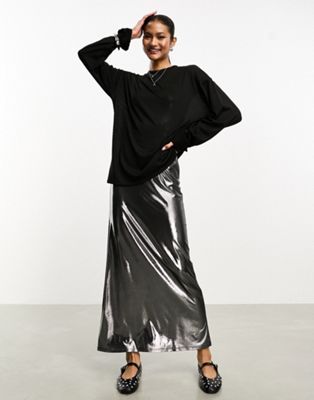 ASOS DESIGN 2 in 1 silver metallic cami maxi dress with sweatshirt overlay