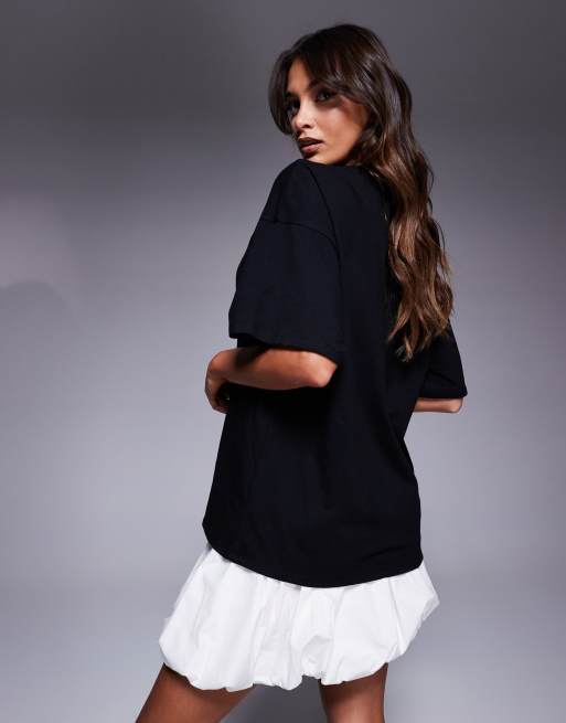 ASOS DESIGN 2-in-1 T-shirt bubble hem mini dress in black and white, 4 of 4