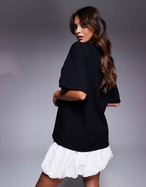 ASOS DESIGN 2-in-1 T-shirt bubble hem mini dress in black and white