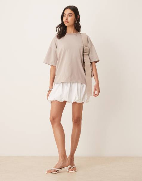 ASOS DESIGN 2 IN 1 T-shirt bubble hem mini dress in mocha - view 1