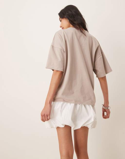 ASOS DESIGN 2-in-1 T-shirt bubble hem mini dress in mocha, 3 of 4