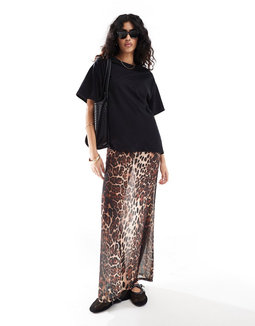 ASOS DESIGN 2 in 1 t-shirt dress with cami midi sheer slip dress in leopard print-Multi