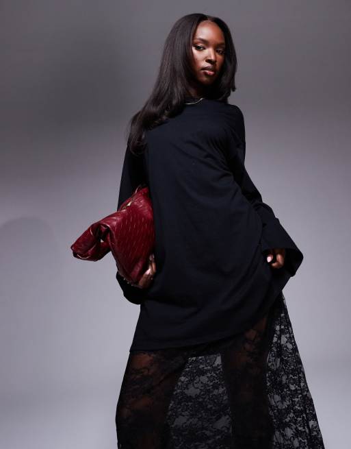 ASOS DESIGN 2 in 1 t-shirt midi dress with lace skirt in