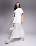 [ASOS DESIGN] ASOS DESIGN 2 in 1 t-shirt midi dress with tiered lace skirt in white-Multi M WHITE