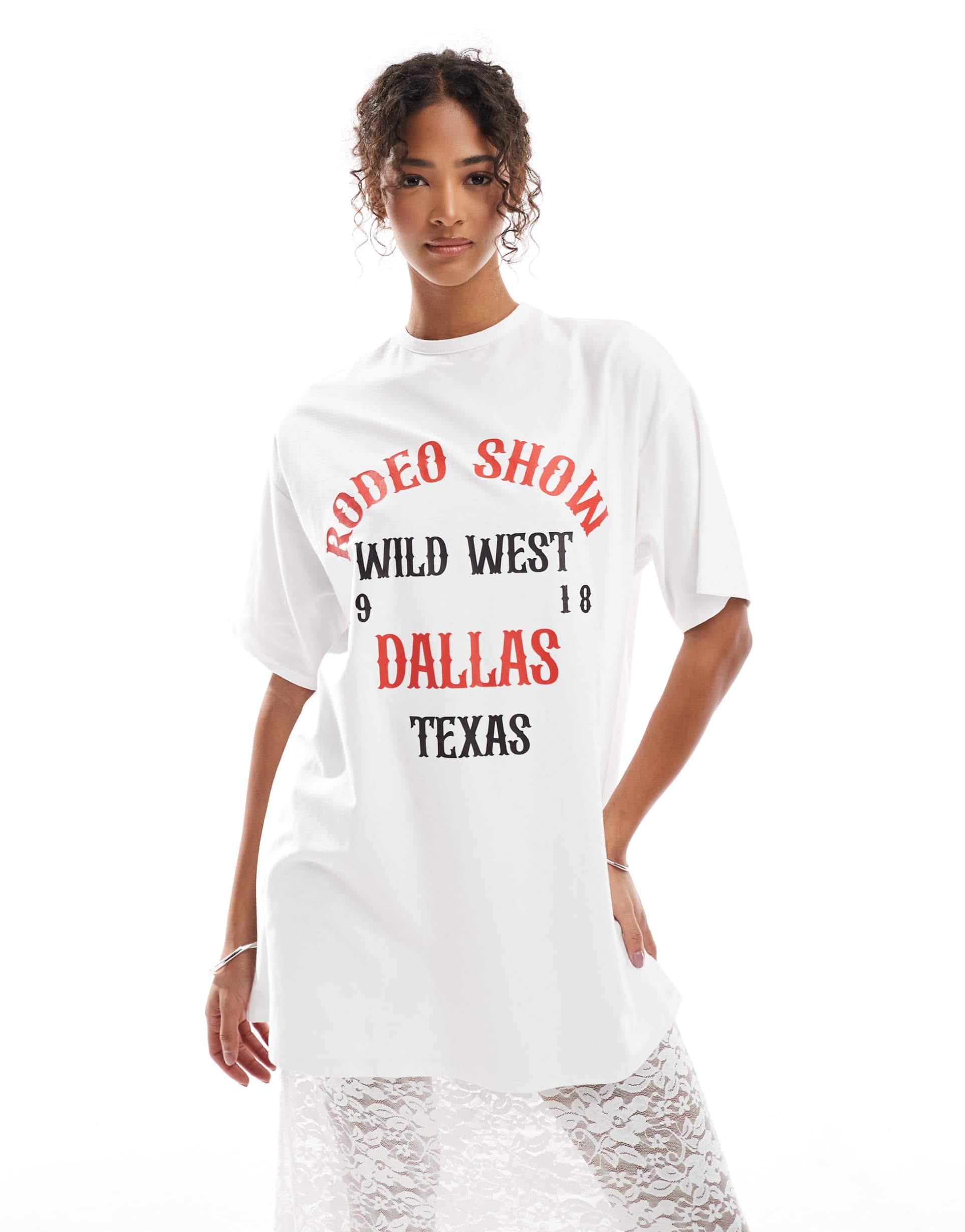 asos design 2 in 1 t-shirt midi lace dress in white with graphic print
