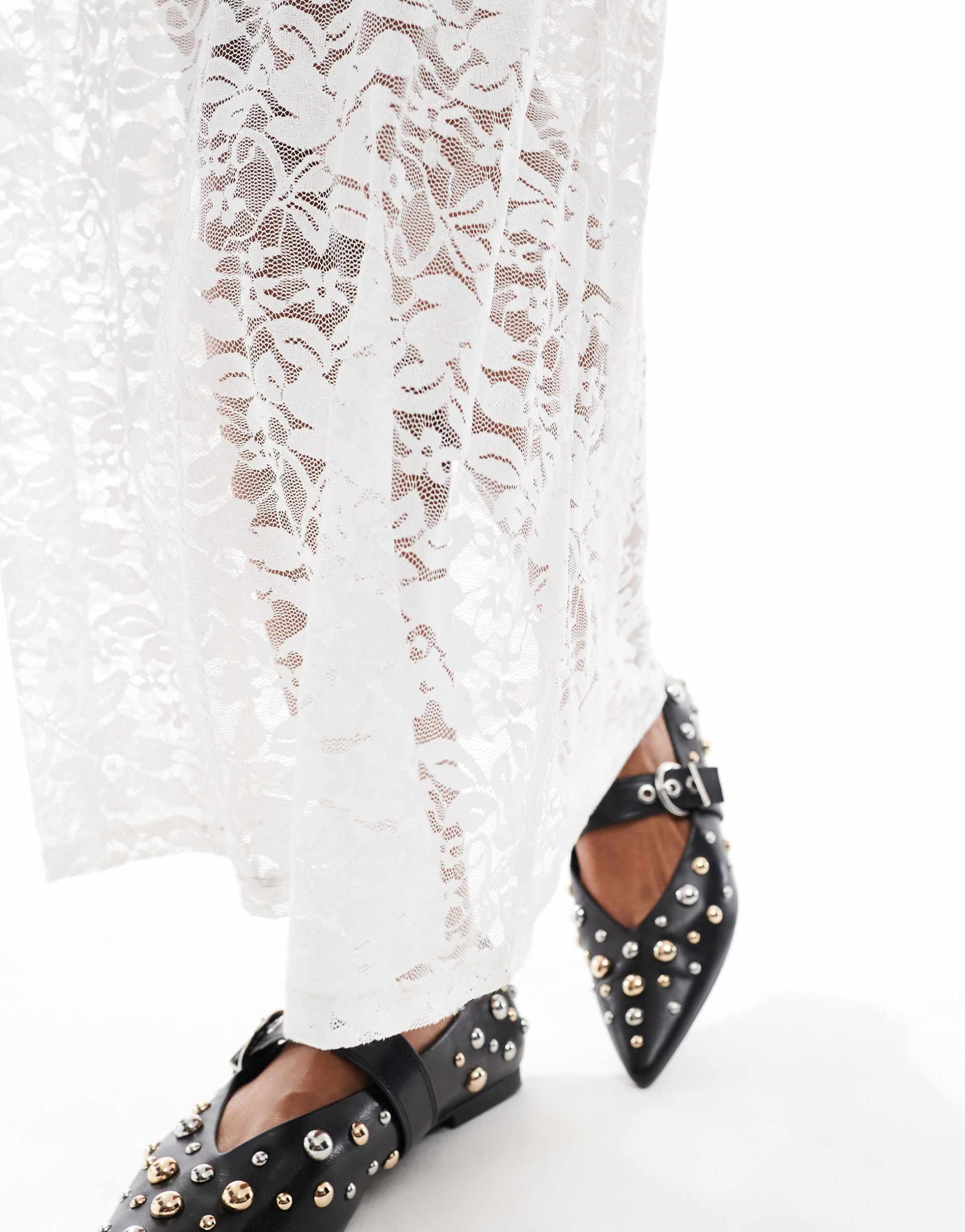 asos design 2 in 1 t-shirt midi lace dress in white with graphic print