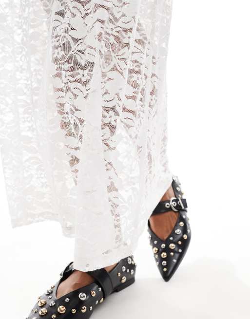 ASOS DESIGN 2 in 1 T-shirt midi lace dress in white with graphic print