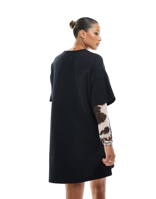 ASOS DESIGN 2 in 1 T-shirt mini dress with cow print sleeves, 3 of 4
