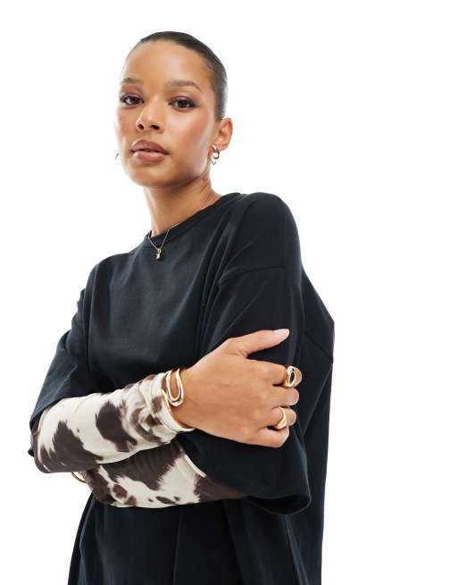 ASOS DESIGN 2 in 1 T-shirt mini dress with cow print sleeves
