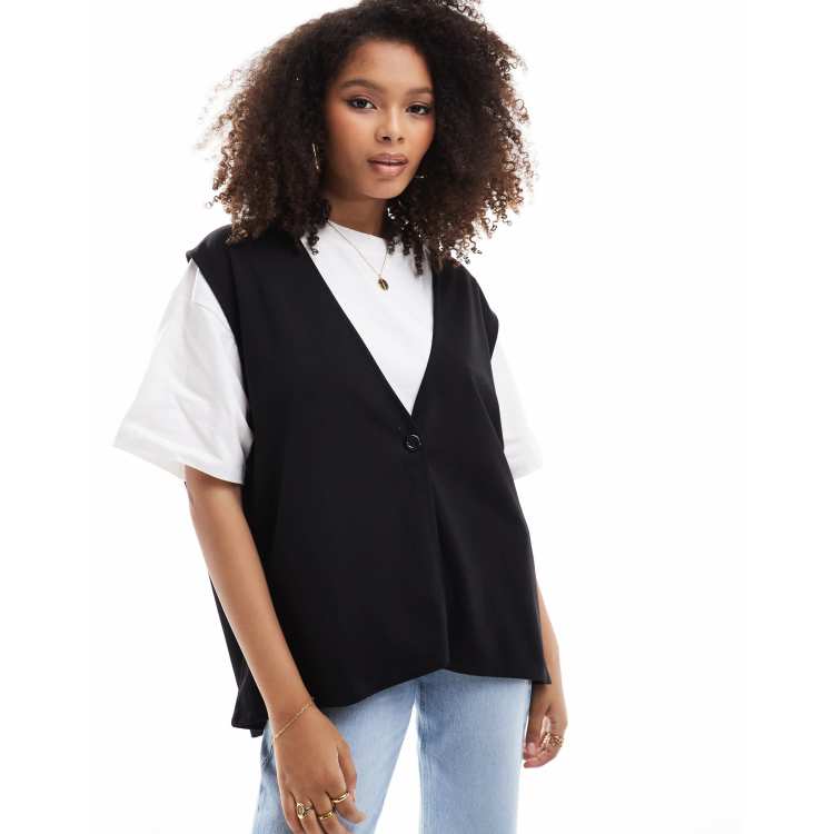 ASOS DESIGN 2-in 1 T-shirt with vest in black and white | ASOS