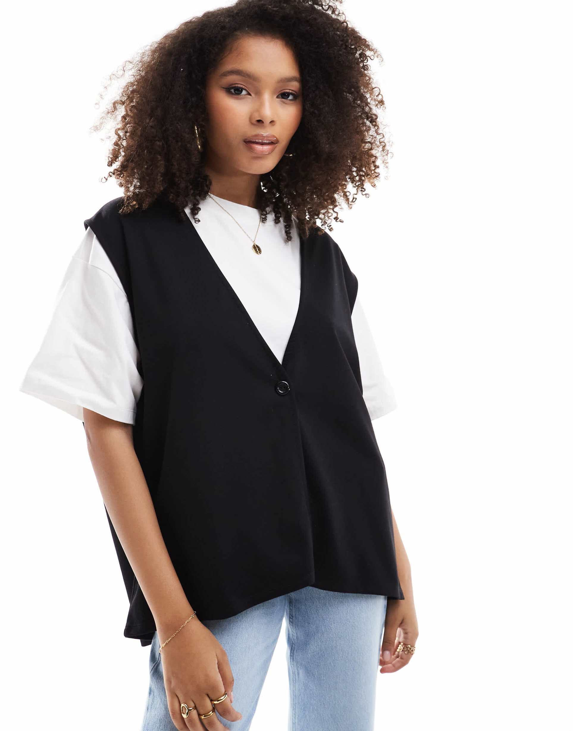 asos design 2-in 1 t-shirt with vest in black and white