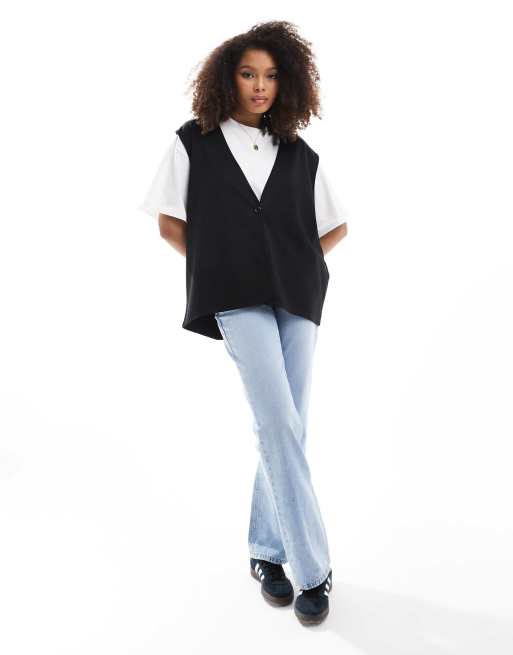 ASOS DESIGN 2 in 1 t shirt with waistcoat in black and white