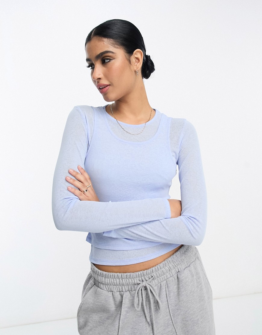 ASOS DESIGN 2 in 1 textured second skin long sleeve top in blue