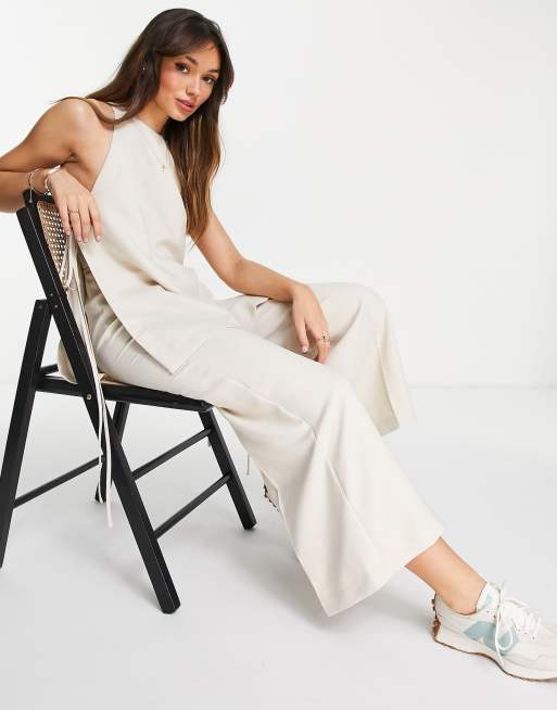 ASOS DESIGN 2 in 1 tie side jumpsuit in oatmeal