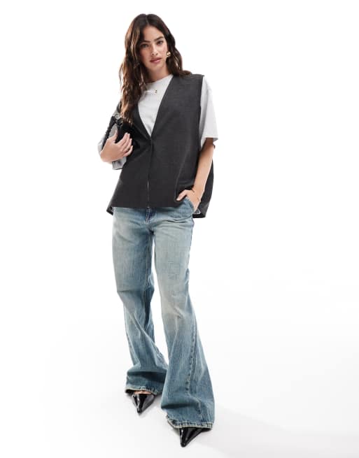 ASOS DESIGN 2 in 1 waistcoat and t shirt in grey and white