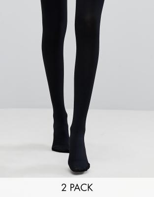 ASOS DESIGN Curve 2 pack 60 denier tights in super stretch fit in black