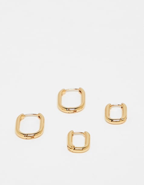 ASOS DESIGN 2 pack 14k gold plated rectangular hoops - view 1