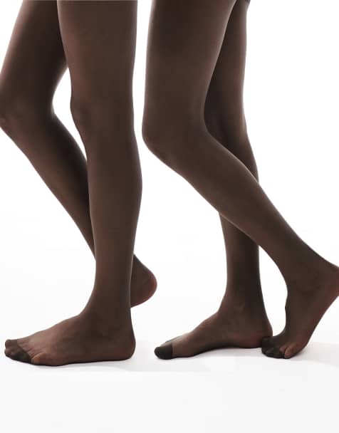 ASOS DESIGN 2 pack 15 denier tights in umber - view 1