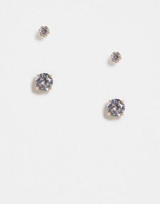 ASOS DESIGN 2 pack 6mm and 10mm stud earring set with crystals in gold tone