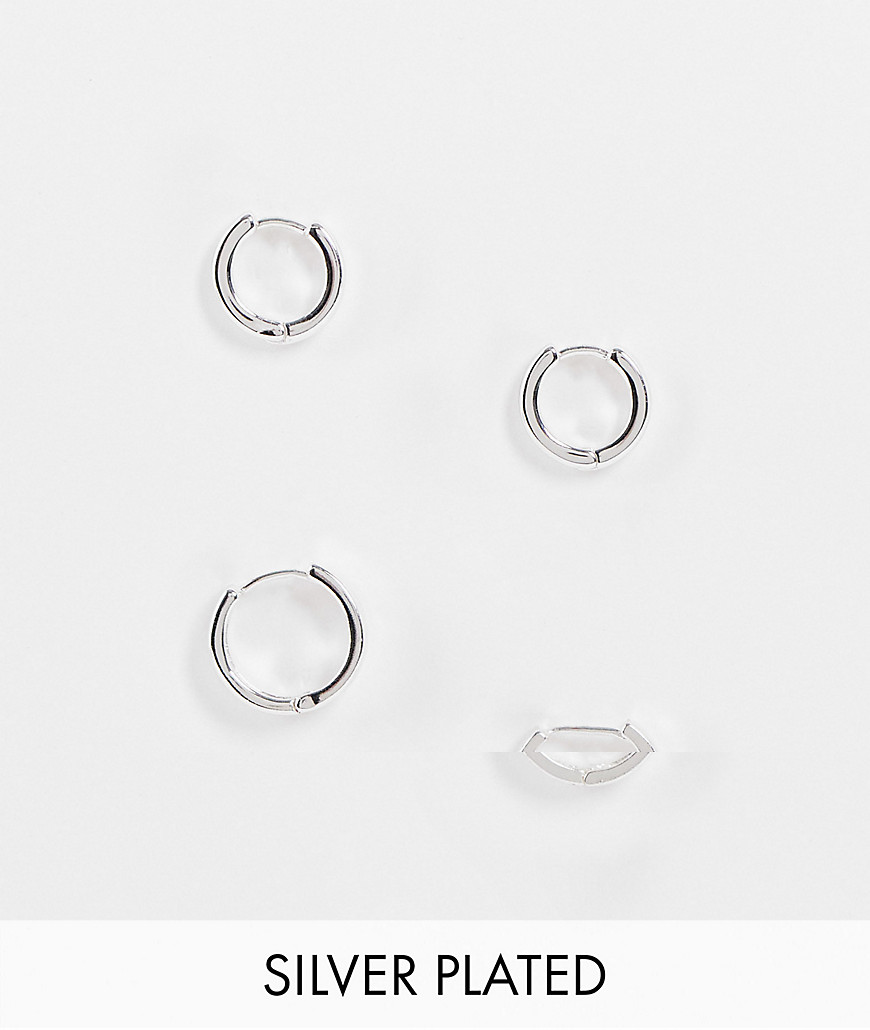 ASOS DESIGN 2 pack 9mm & 12mm chunky hoop earrings in real silver plate