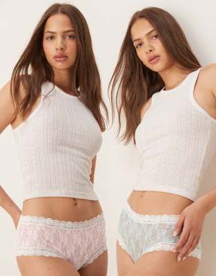 ASOS DESIGN ASOS DESIGN 2 pack all over lace boxer in lilac and baby blue-Multi