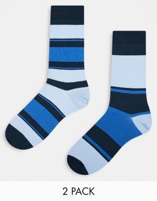 ASOS DESIGN 2 pack ankle socks in blue stripes