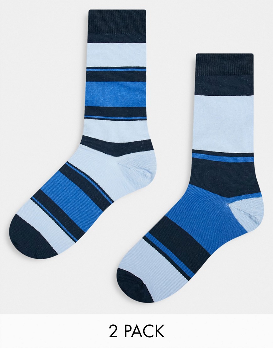 ASOS DESIGN 2 pack ankle socks in blue stripes-Multi