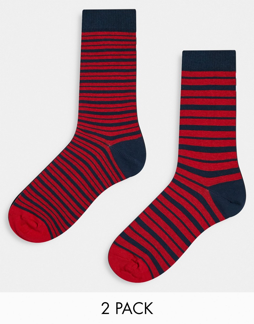ASOS DESIGN 2 pack ankle socks in red stripes-Multi