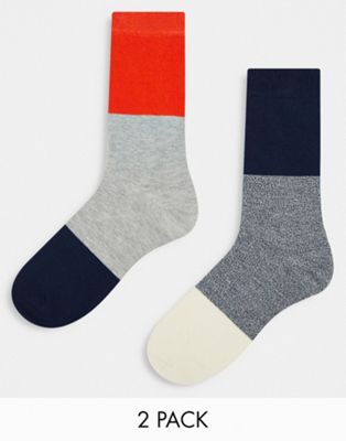 ASOS DESIGN 2 pack ankle socks with colour block design