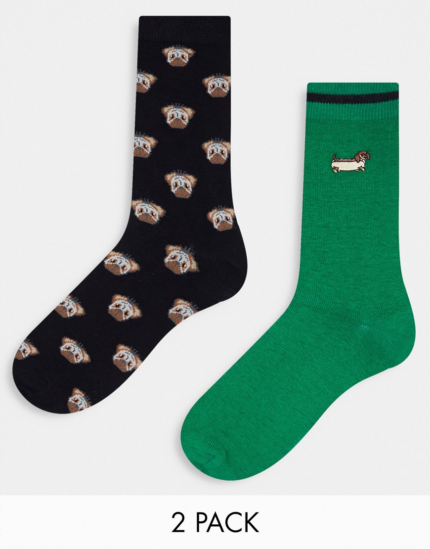 ASOS DESIGN 2 pack ankle socks with dog designs in multi
