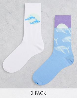 ASOS DESIGN 2 pack ankle socks with sunset print