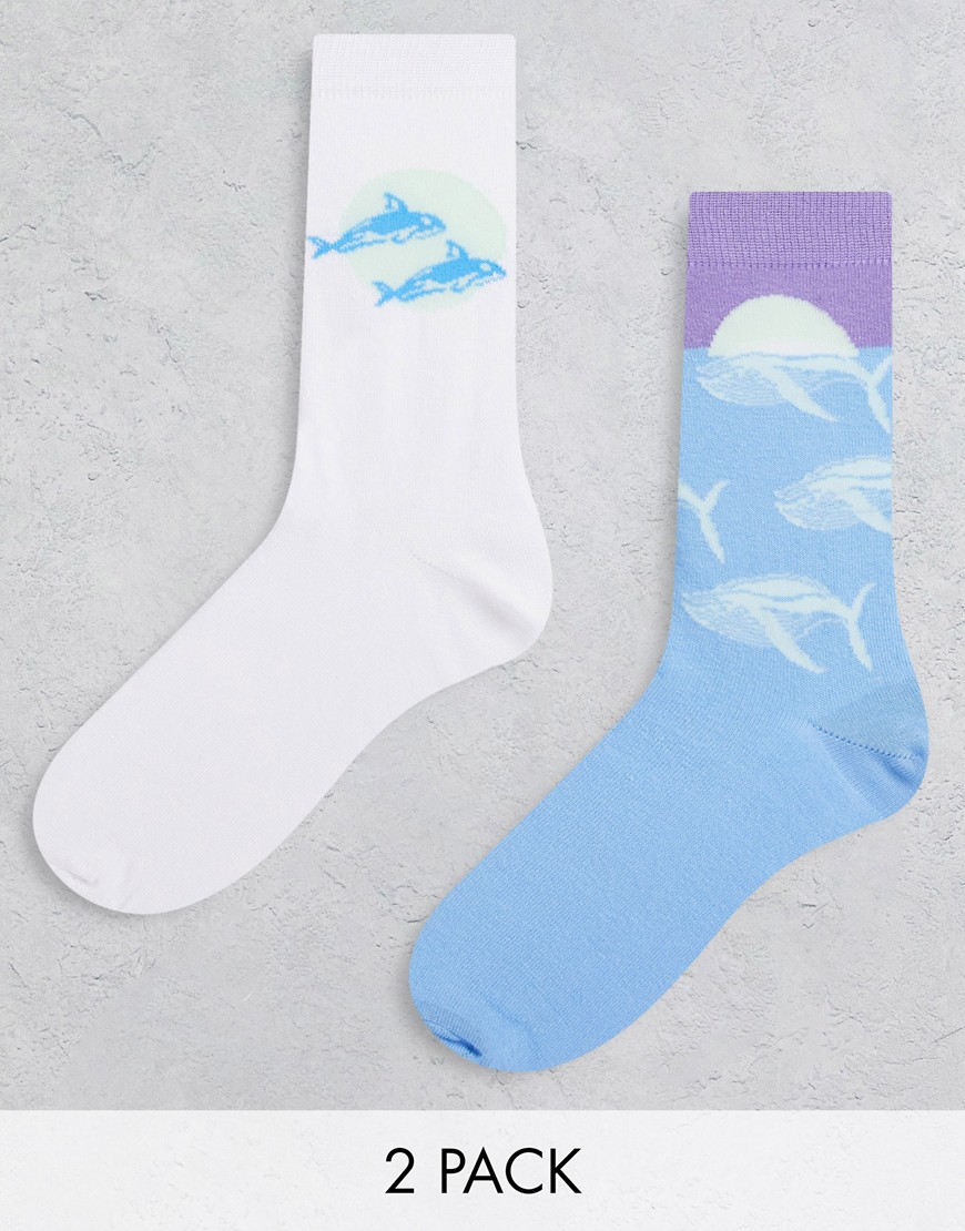ASOS DESIGN 2 pack ankle socks with sunset print-Multi