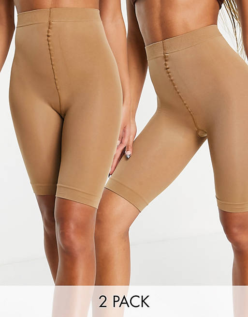 ASOS DESIGN 2 pack anti-chafing shorts in golden bronze