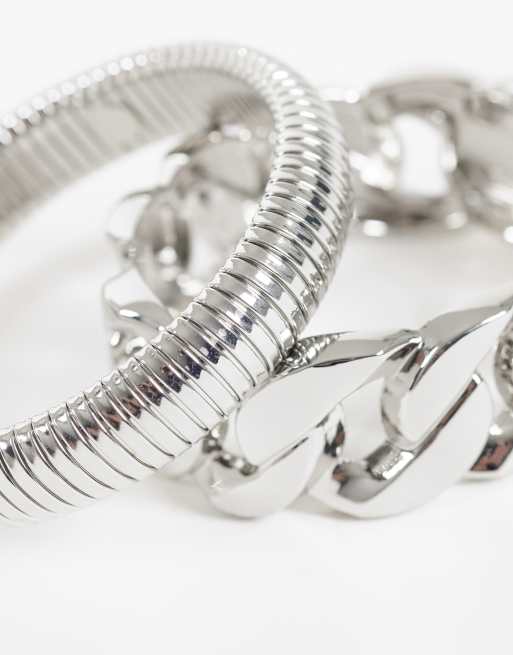 ASOS DESIGN 2-pack armband med kedjedetalj i silverfärg, 3 av 3