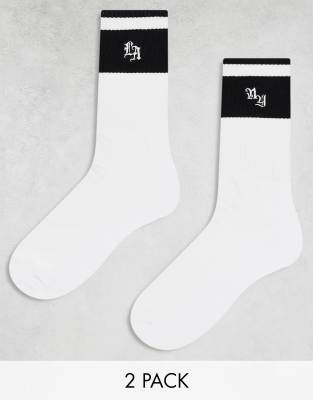 Asos Design 2 Pack Athletic Striped Socks With La And Ny Artwork In White