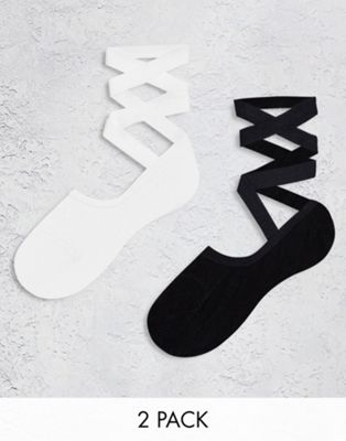 ASOS DESIGN 2 pack ballet tie up detail pop socks - ASOS Price Checker