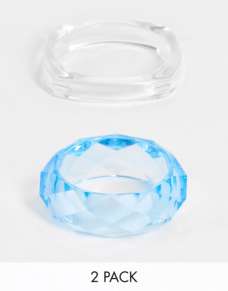 ASOS DESIGN 2-pack bangles in clear and blue plastic-Multi