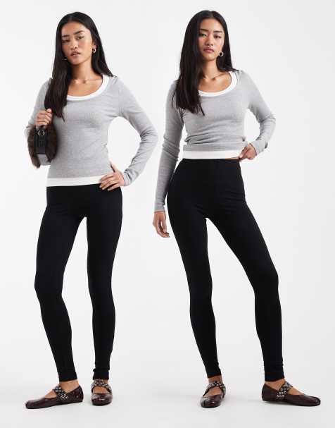 ASOS DESIGN 2 pack basic jersey leggings in black - view 1
