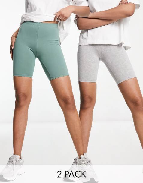 ASOS DESIGN 2 pack basic legging shorts in gray and khaki - view 1