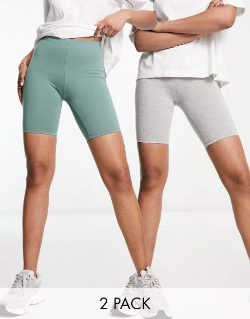 ASOS DESIGN 2 pack basic legging shorts in gray and khaki