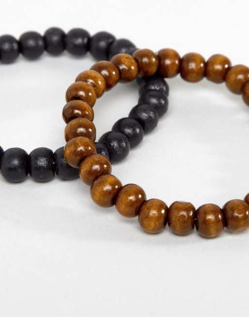 ASOS DESIGN 2 pack beaded bracelets in black and brown