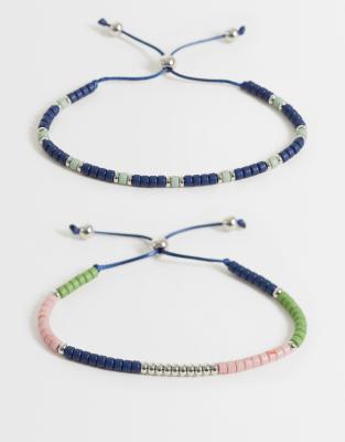 Asos Design 2 Pack Beaded Navy Bracelet In Blue