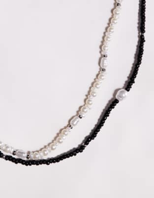 Asos Design 2 Pack Beaded Necklace In Black