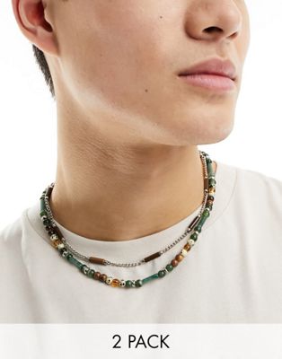 ASOS DESIGN 2 pack beaded necklace in multi